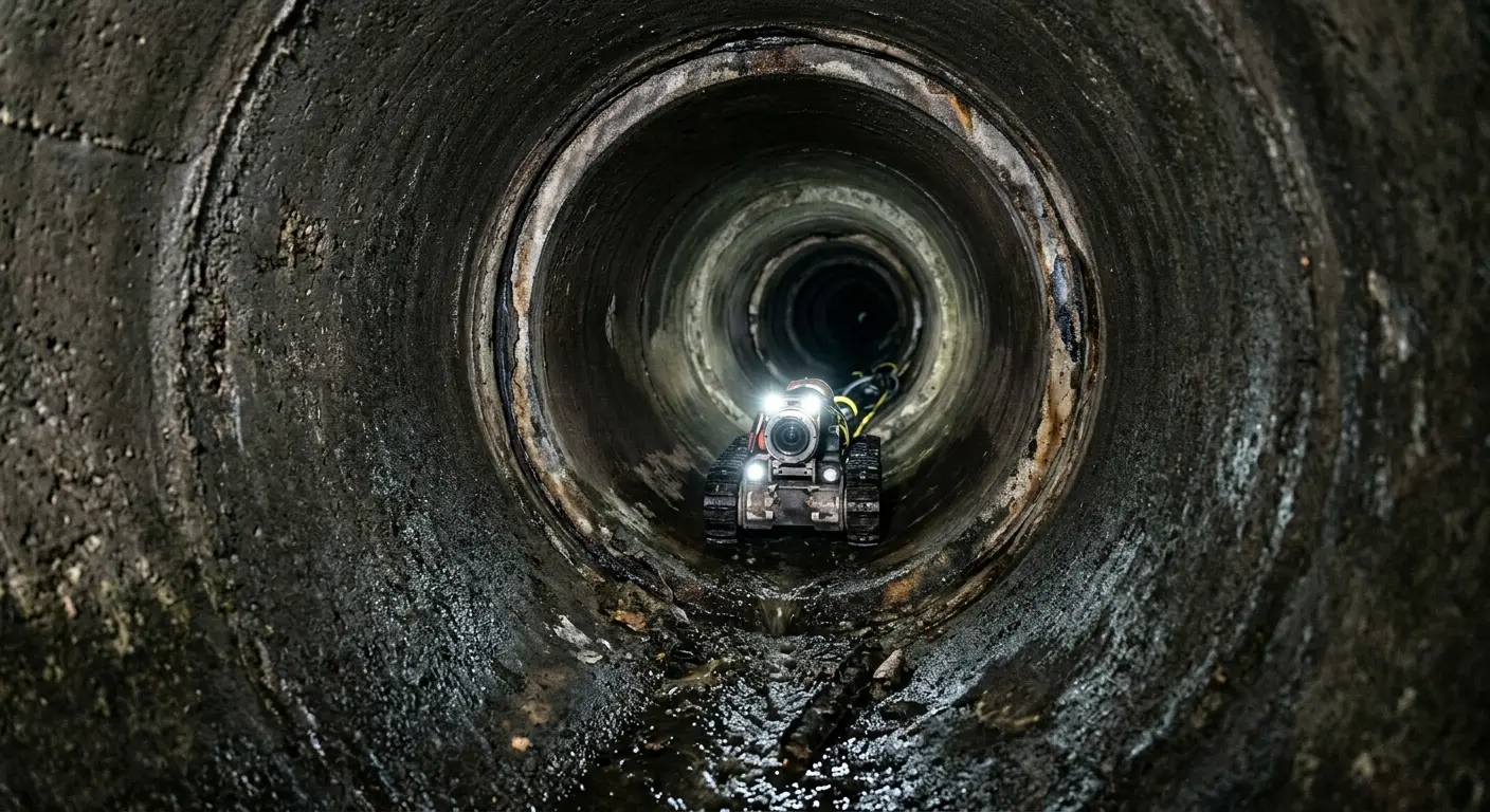 Robotic sewer camera inspecting pipe interior for Sewer Line Repair in Aztec