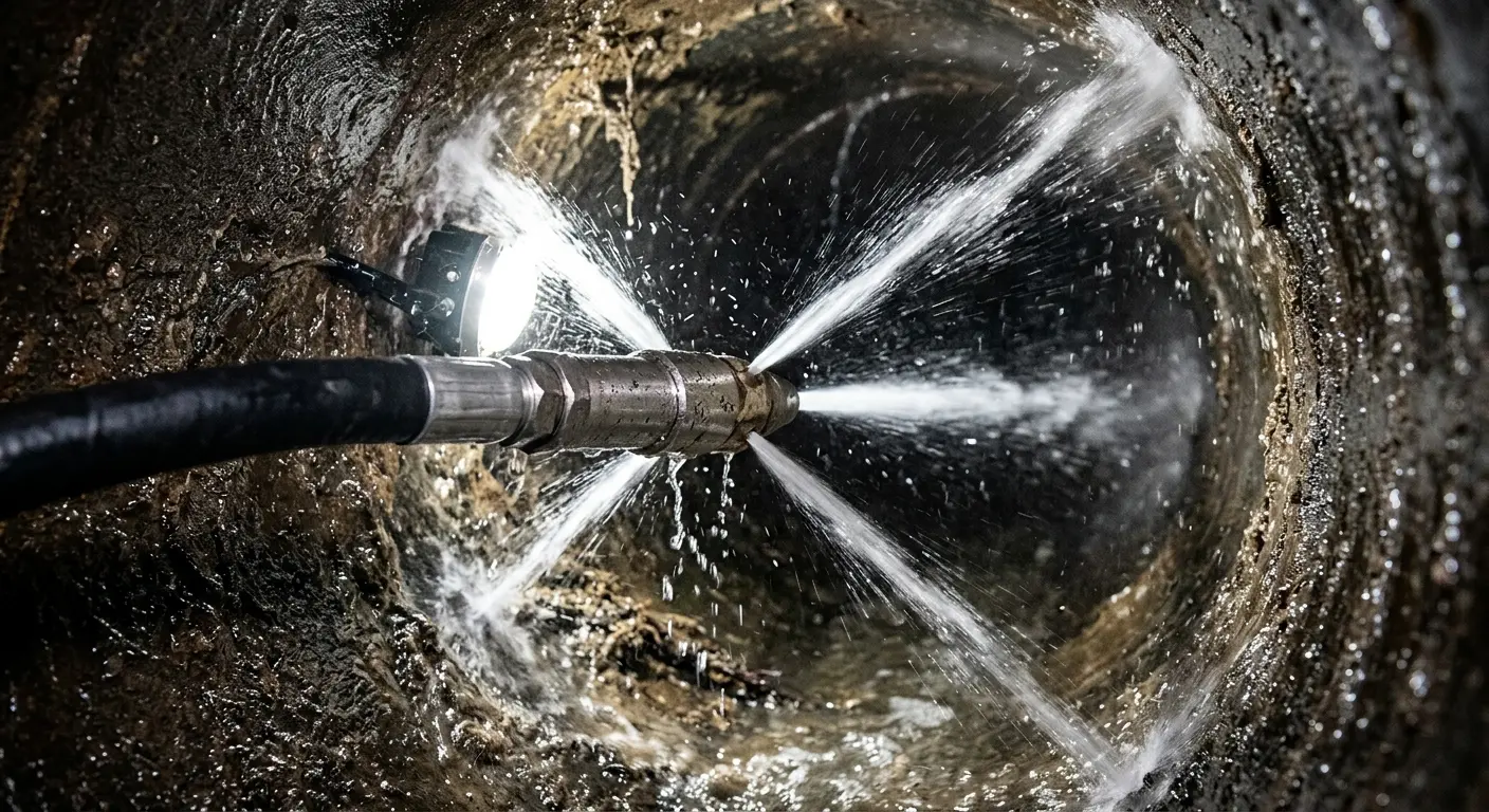 High-pressure hydro jetting nozzle cleaning sewer pipe for Storm Drain Cleaning in Aztec